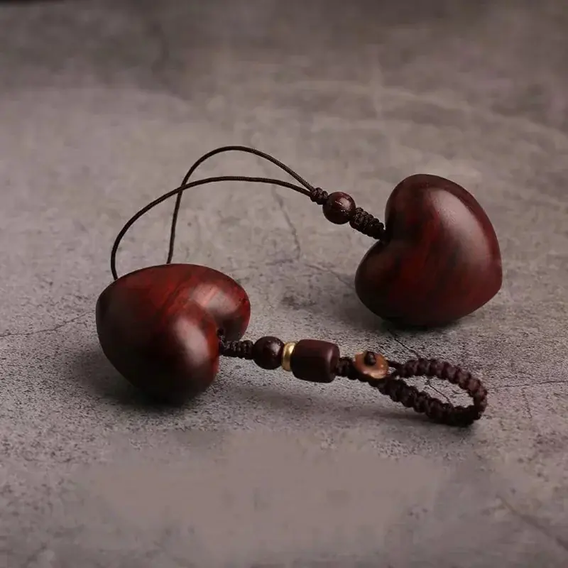 Creative Simple Rosewood Red Love Woman Mobile Phone Chain Hand-woven Solid Wood Car Key Chain Couple Gifts