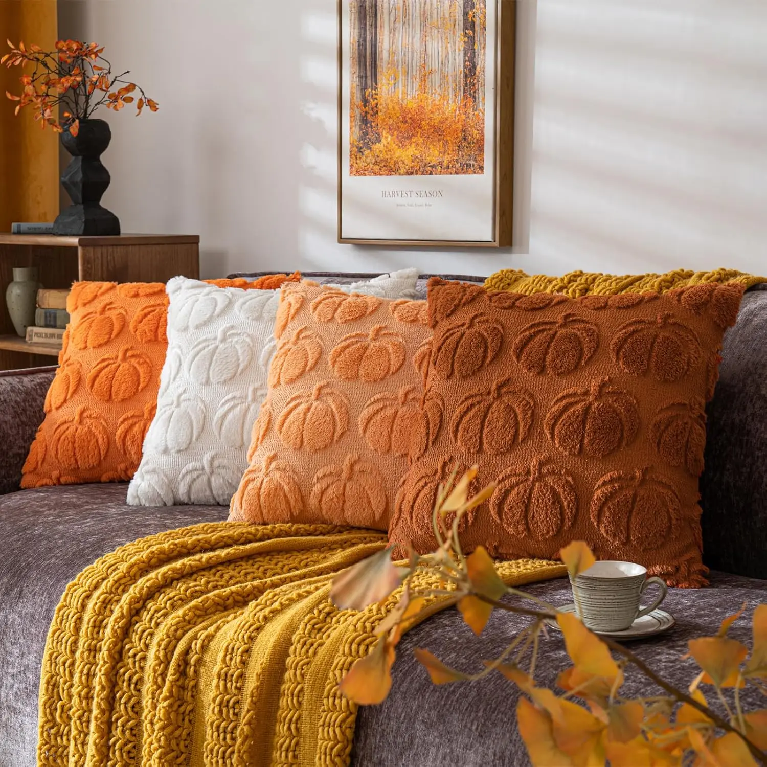 Fall Halloween Throw Pillow Covers 45x45 Decorative Pattern Pillowcases Soft Plush Faux Wool Cushions for Home Patio Sofa Pillow Case