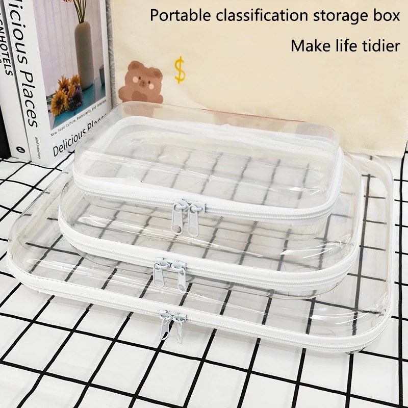 3PCS Transparent Zippered Hard Pouch Multifunctional Large Capcity Blocks Toy Storage Bin Makeup Storages Organizers