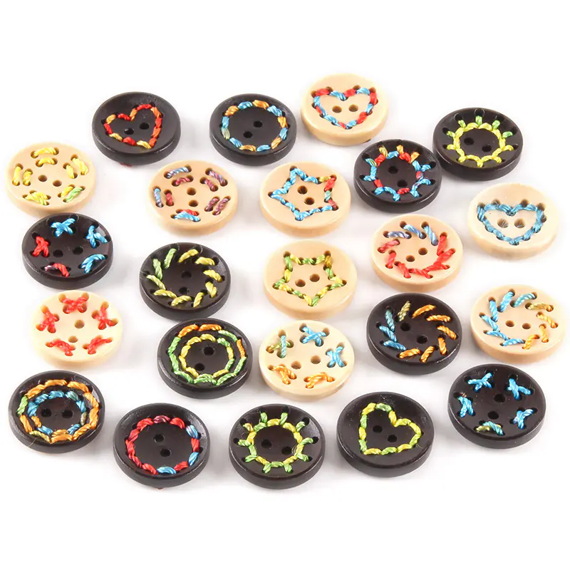 2 Holes 20mm Color Square Wearing Colorful Line Wood Buttons Heart Star DIY Sewing Clothes Hand Crafts Decor 50pc/lot