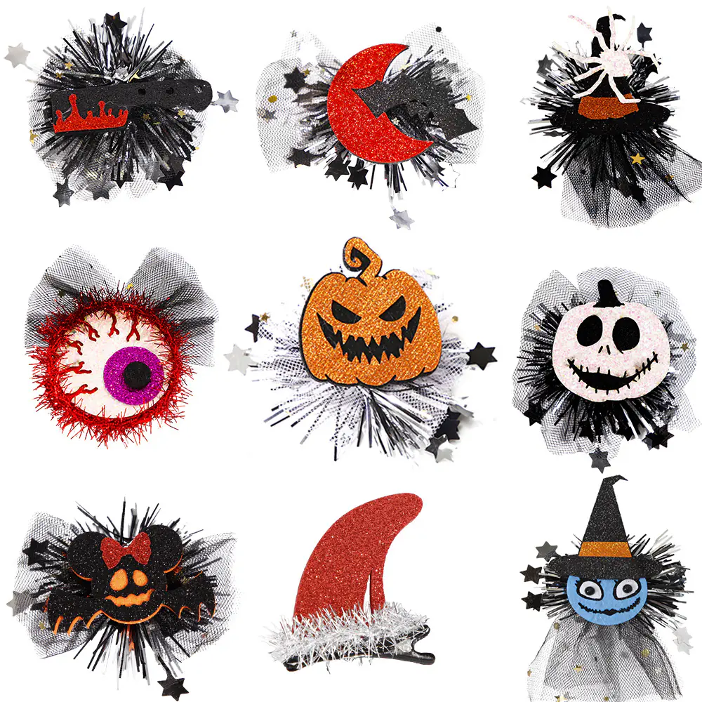 Halloween Hair Clip Headwear, Children's Party Decoration, Spider Pumpkin Mesh Accessories, Dress Up Decorations