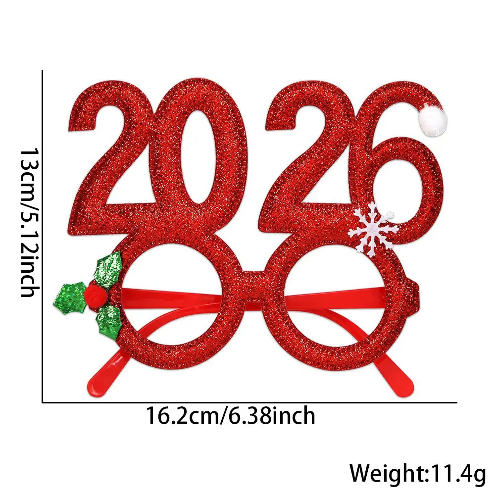 2026 New Year Party Glasses Lightweight Red Glitter Eyewear Frame with Snowflake Holly Decoration Festive Sequin Hair Hoop - 图片 5