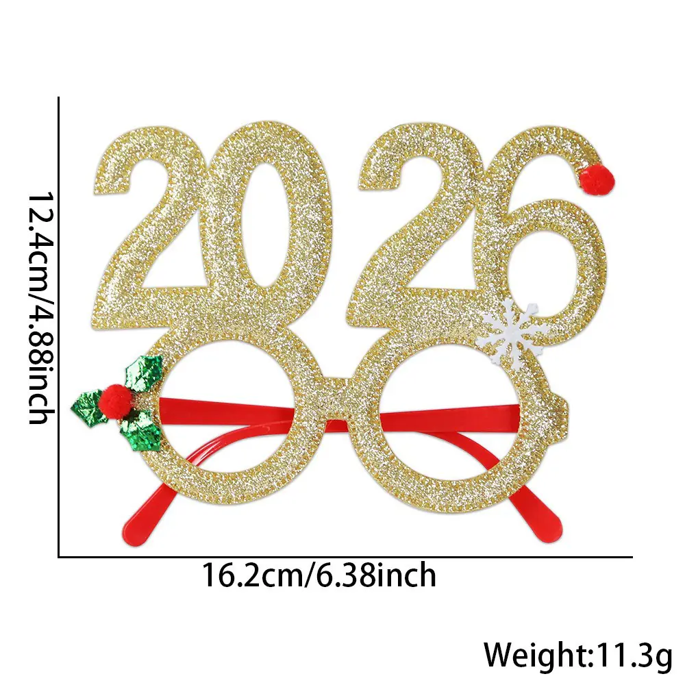 2026 New Year Party Glasses Lightweight Red Glitter Eyewear Frame with Snowflake Holly Decoration Festive Sequin Hair Hoop - 图片 4