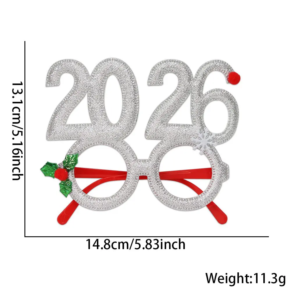 2026 New Year Party Glasses Lightweight Red Glitter Eyewear Frame with Snowflake Holly Decoration Festive Sequin Hair Hoop - 图片 3
