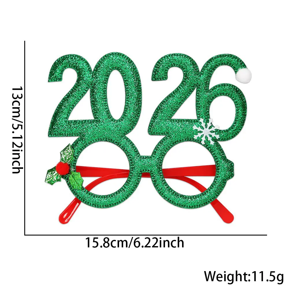 2026 New Year Party Glasses Lightweight Red Glitter Eyewear Frame with Snowflake Holly Decoration Festive Sequin Hair Hoop - 图片 6