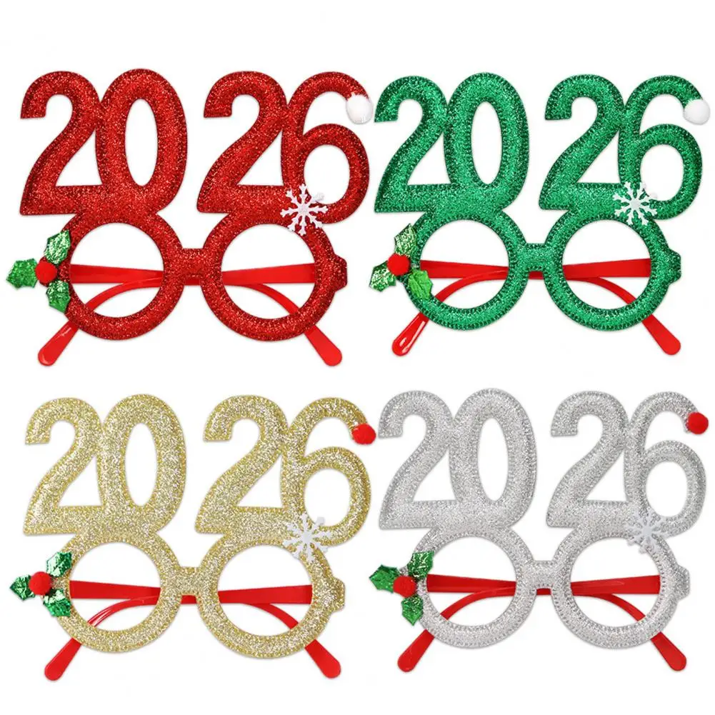 2026 New Year Party Glasses Lightweight Red Glitter Eyewear Frame with Snowflake Holly Decoration Festive Sequin Hair Hoop - 图片 2