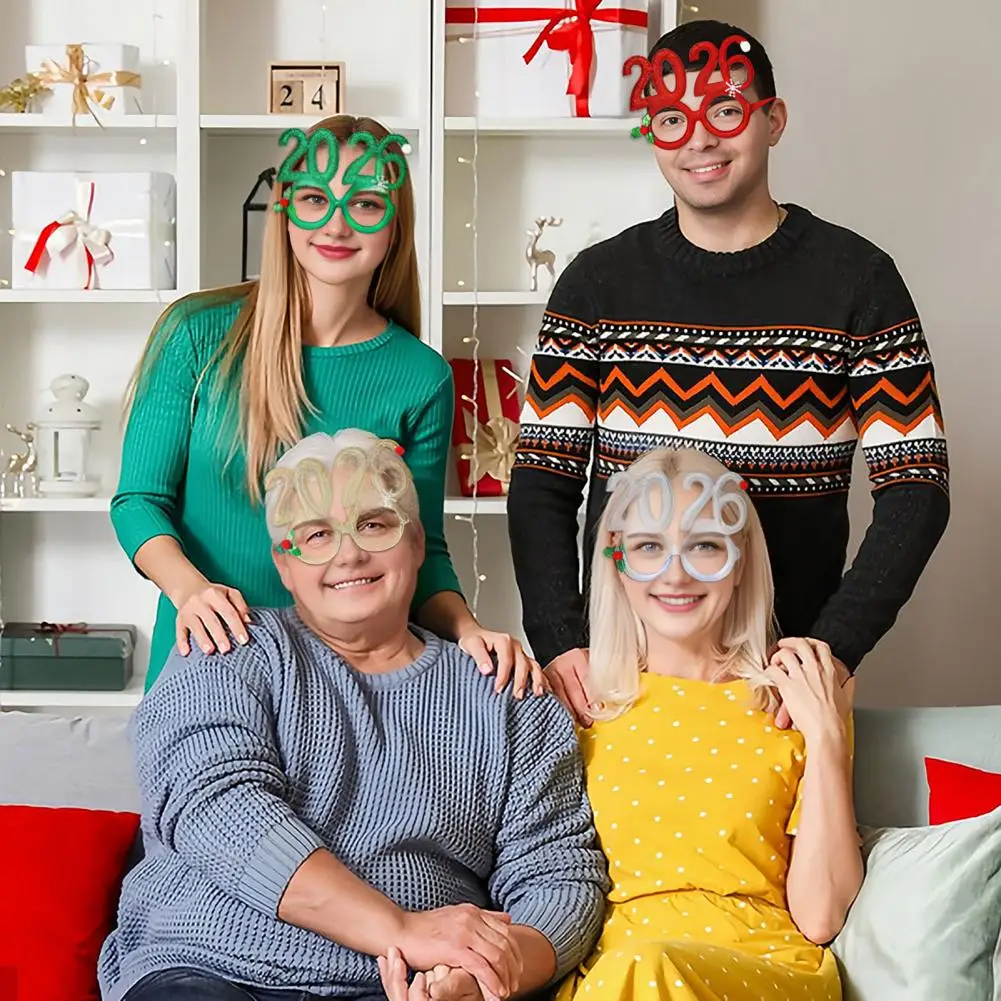 2026 New Year Party Glasses Lightweight Red Glitter Eyewear Frame with Snowflake Holly Decoration Festive Sequin Hair Hoop - 图片 9