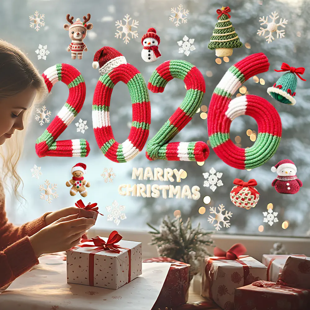2026 Christmas Double-Sided Static Window Cling Decal-Festive Glass Sticker for Home/Car/Door, Holiday Decoration, Santa Snowman - 图片 5