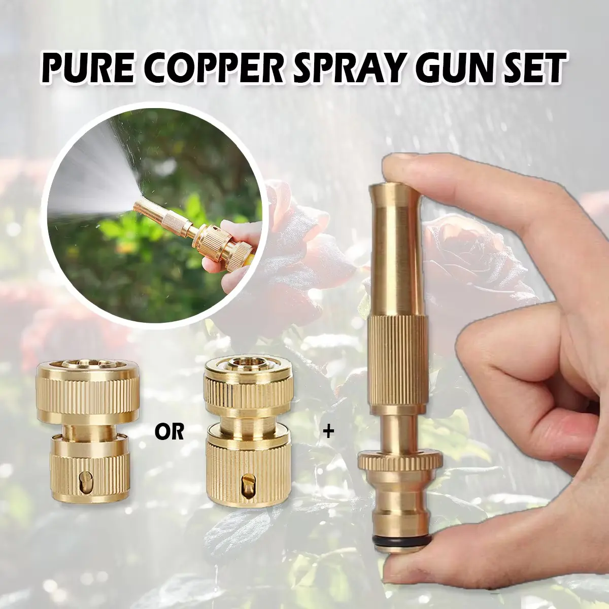Pure Copper Quick-Connect Spray Gun Nozzle - for 1/2" & 3/4" Garden Hose, Car Wash and Watering