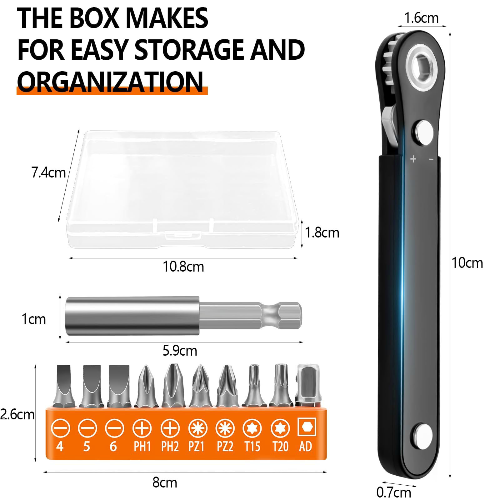Multi-Tooth Bidirectional Mini Bit Ratchet Wrench Handle Screwdriver with Hex/Star Socket Bits - 图片 3