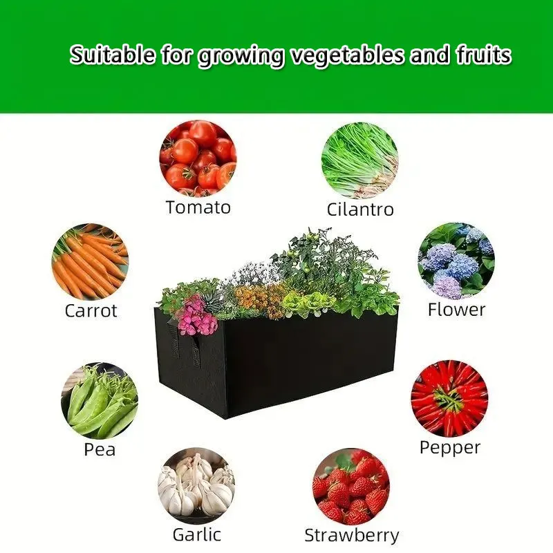 Felt Grow Bag Rectangle Planting Nursery Pot Outdoor Garden Flower Planting Bag with Handle Garden Vegetable Planting Container
