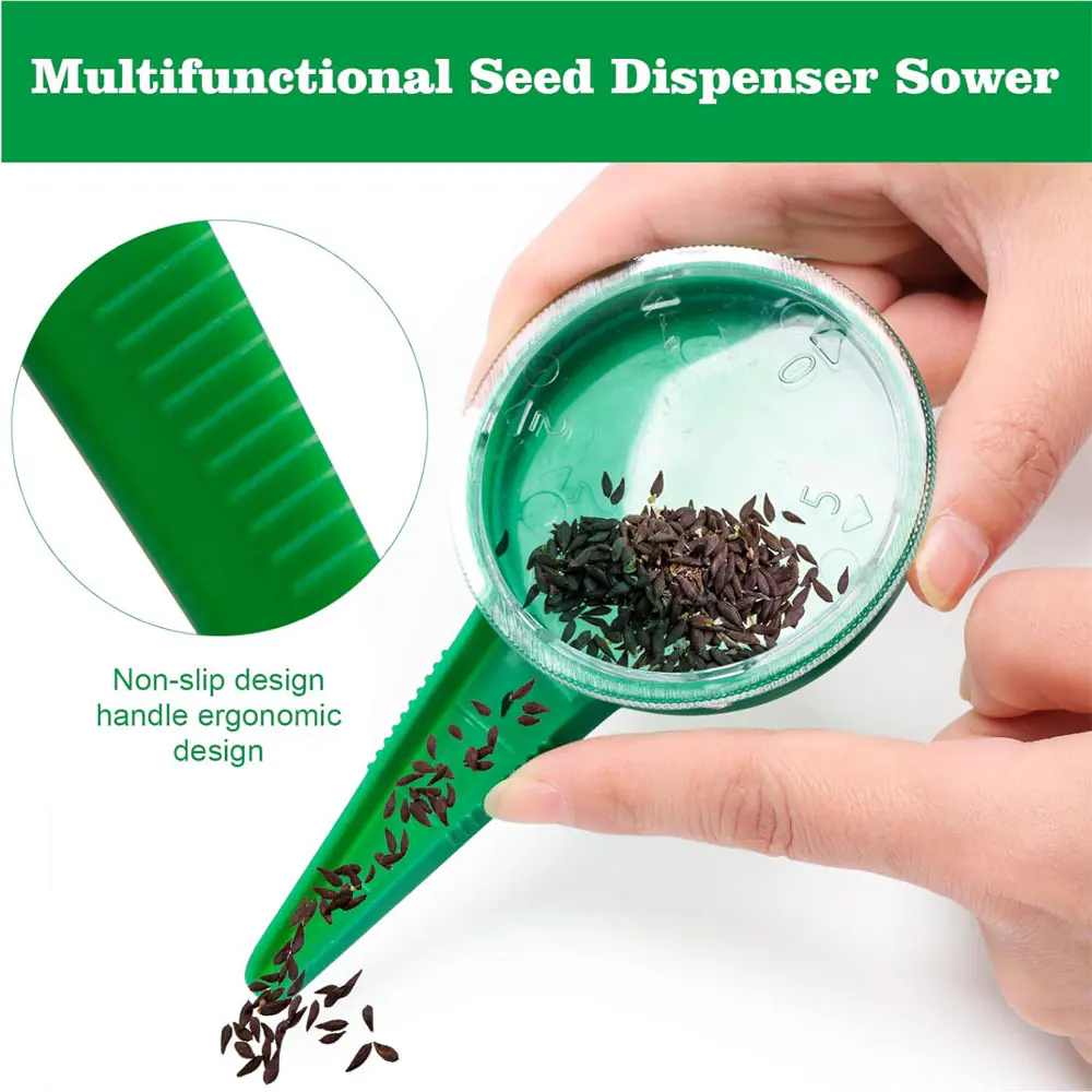 Seed Spreaders Hand Dial Garden Seeder Sower with Adjustable Hole Multi-function Portable Blackish Green for Gardening Sowing