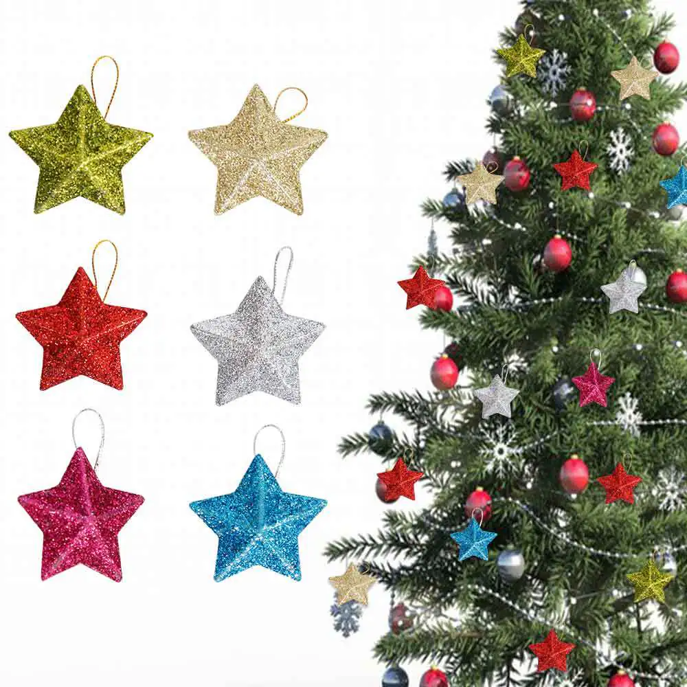 6 pcs Gold Glitter Star Ornaments Christmas Tree Hanging Pendant 2026Christmas Decorations for Home Navidad New Year Party DIY Gift