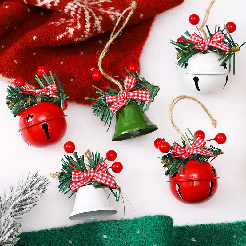 Christmas Bell Red White Green Metal Jingle Bells Christmas Tree Hanging Pendant Ornament Christmas Decoration For Home