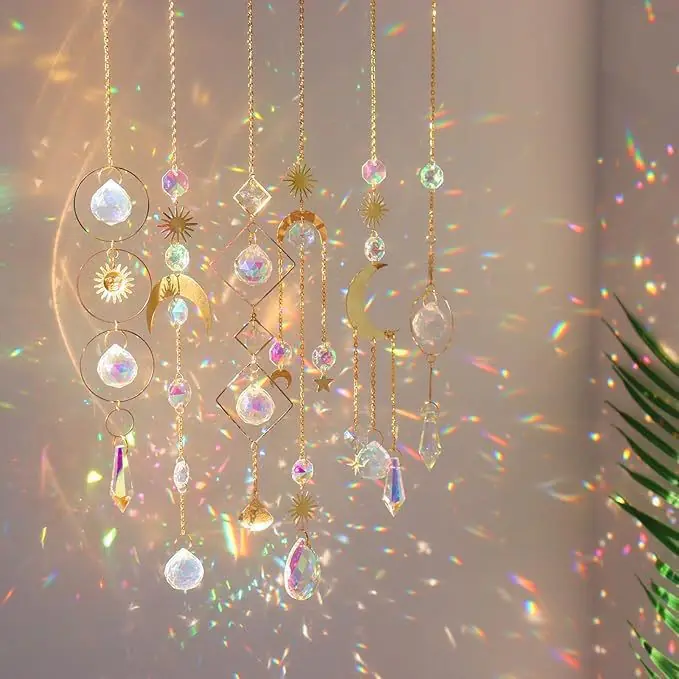 Crystal Suncatcher Moon Star Rainbow Sun Catcher Wind Chime Pendant Sun Catcher Pendants Outdoor Garden Yard Hanging Decor