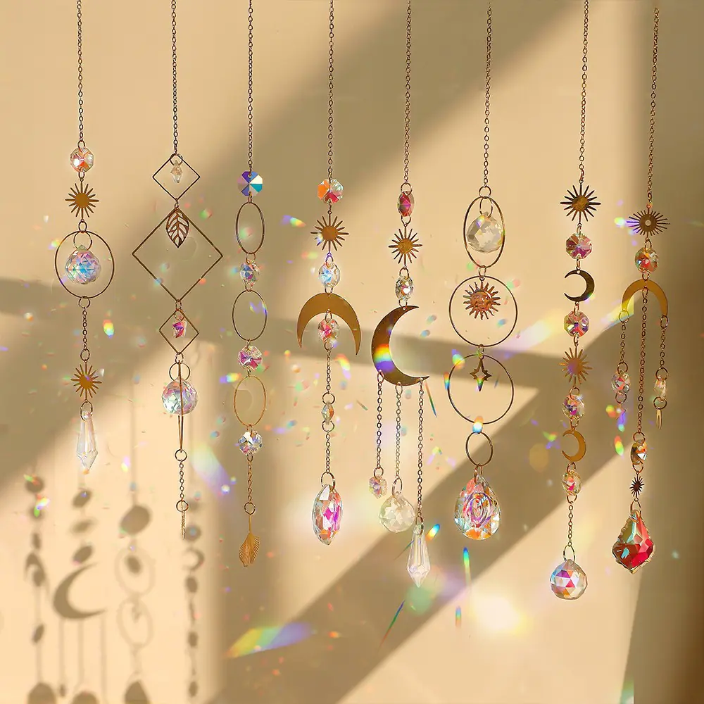 Crystal Suncatcher Moon Star Rainbow Sun Catcher Wind Chime Pendant Sun Catcher Pendants Outdoor Garden Yard Hanging Decor - 图片 12