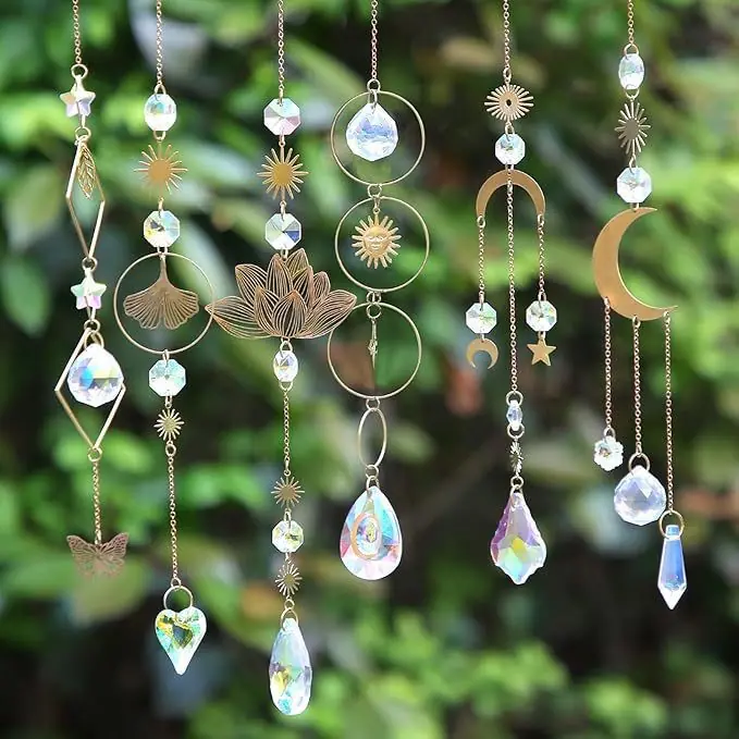 Crystal Suncatcher Moon Star Rainbow Sun Catcher Wind Chime Pendant Sun Catcher Pendants Outdoor Garden Yard Hanging Decor - 图片 3