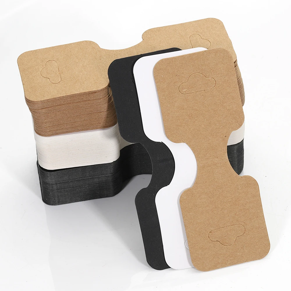 50pcs 9x3.5cm Kraft Paper Necklace Cards | Foldable Blank Display Holders with Elastic Band for Jewelry Packaging, DIY Price Tags, Bracelet & Earring Display