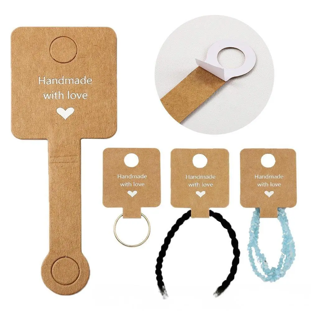50pcs 4x10cm Self Adhesive Kraft Paper Card Bracelet Necklace Jewelry Hanging Holder for Small Business Retail Display Packaging