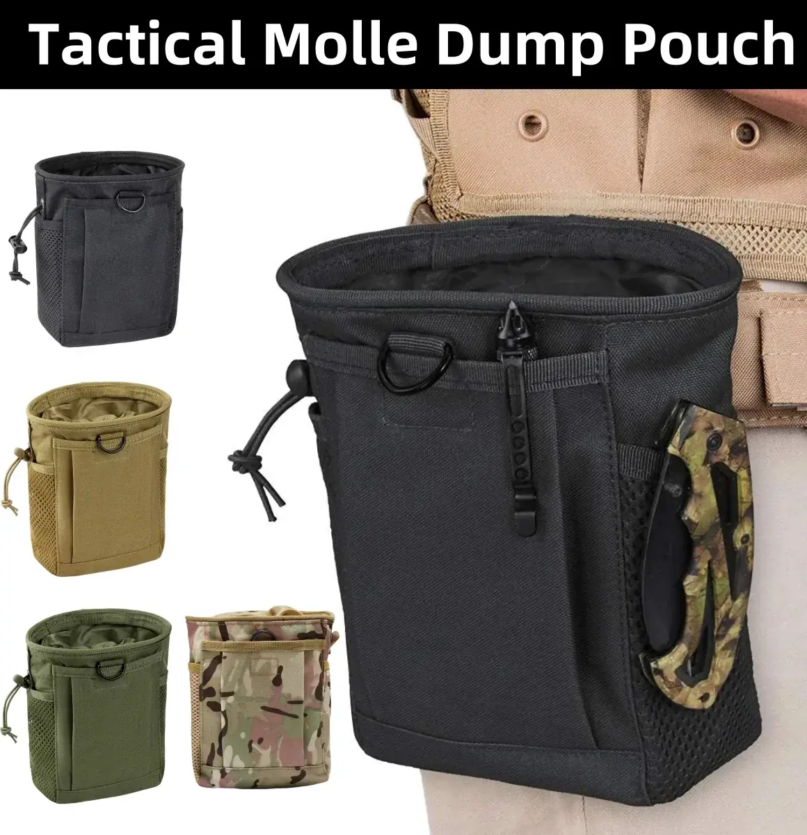 Camouflage Molle Waist Pack - Waterproof Nylon Drop Pouch for Hunting Hiking, EDC Accessory Bag with Dump Function