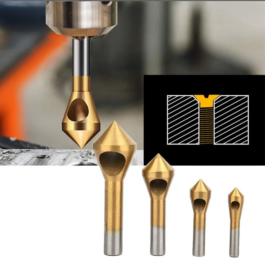 1/4pcs Set Titanium Countersink Deburring Drill Taper Hole Cutter Steel/Aluminum Countersunk Head Chamfering Tools 2-5-10-15-20 - 图片 8