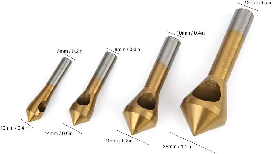 1/4pcs Set Titanium Countersink Deburring Drill Taper Hole Cutter Steel/Aluminum Countersunk Head Chamfering Tools 2-5-10-15-20 - 图片 7