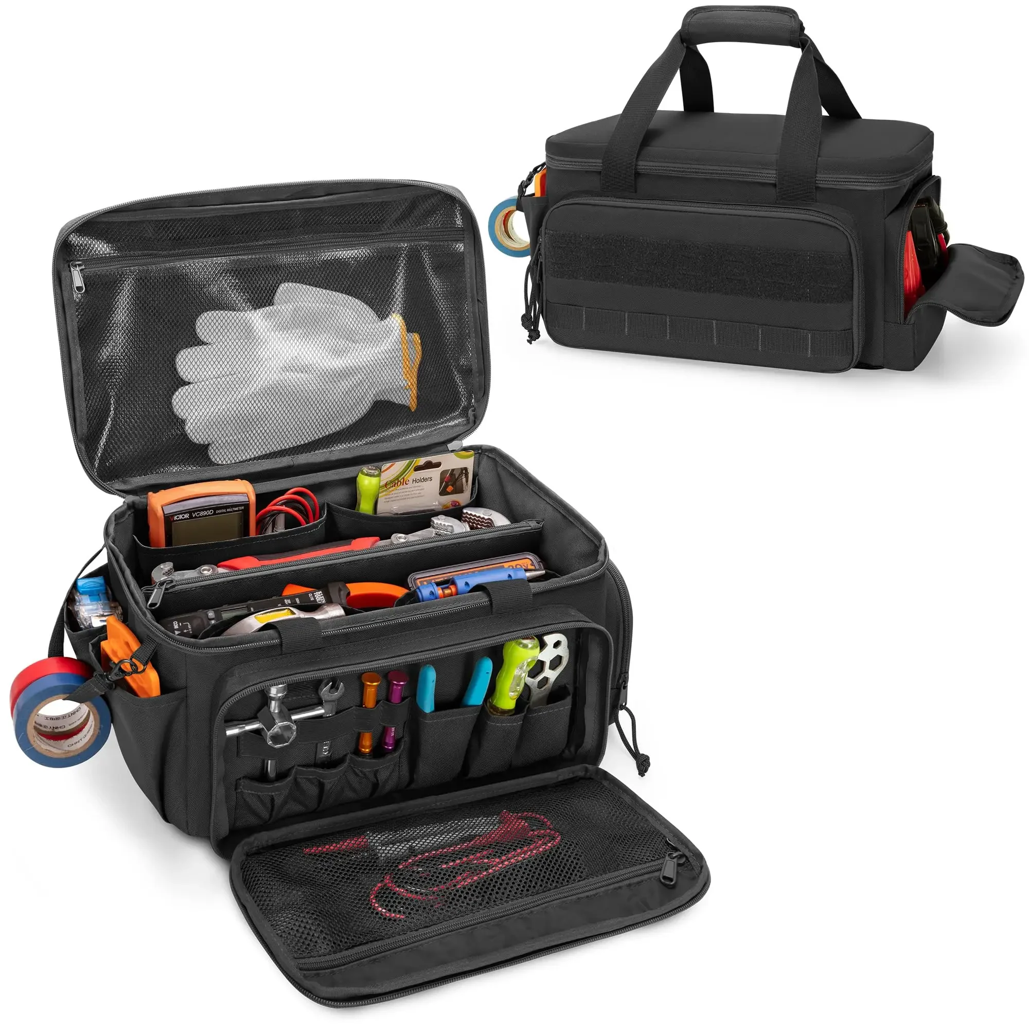 14" Heavy Duty Tactical Tool Bag Non-slip Base Multipurpose Organizer for Handymen Carpenters Durable Portable Tool Storage