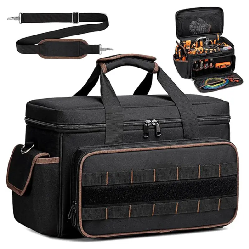 17''Large Capacity Tool Kit 20 Pockets Portable Tool Kit with Shoulder Strap Wide Mouth Tool Bag for Electrician Mechanics