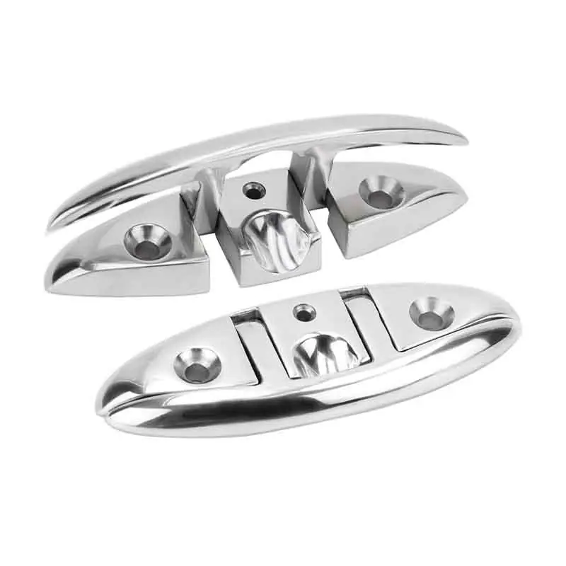 316 Stainless Steel Folding Cleat 5" 6" -8" High Mirror Polished Marine Grade Mooring Cleat for Boat Deck, Yacht, Kayak Pop-Up Retractable Cleat Hardware