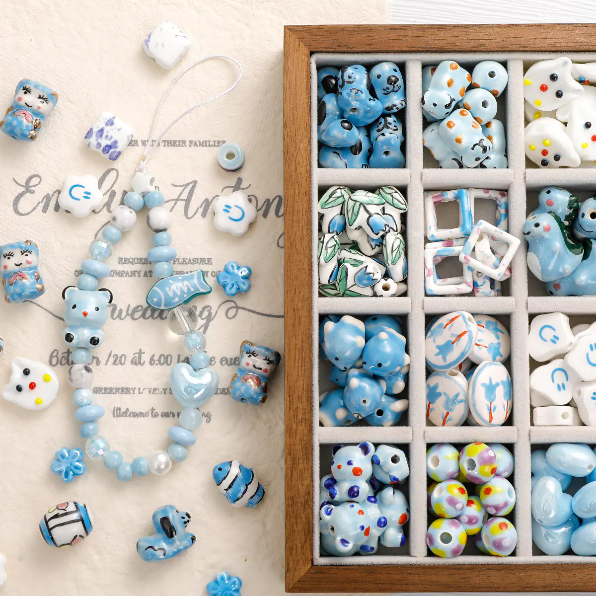 Charms Japanese Style Ceramic Blue Series Loose Beads DIY Hand-beaded Necklace Bracelet Bead