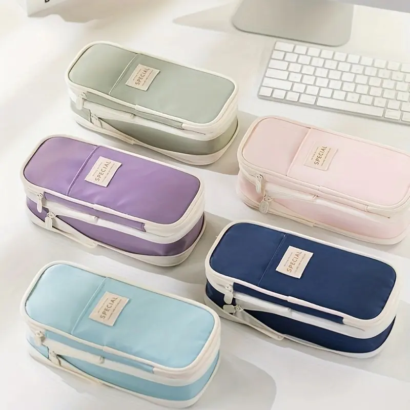 Macaron Color Double Layer Pencil Case - Large Capacity Twist Pattern School Pouch with CPC Certification, Safe Material Stationery Organizer for Teens & Girls