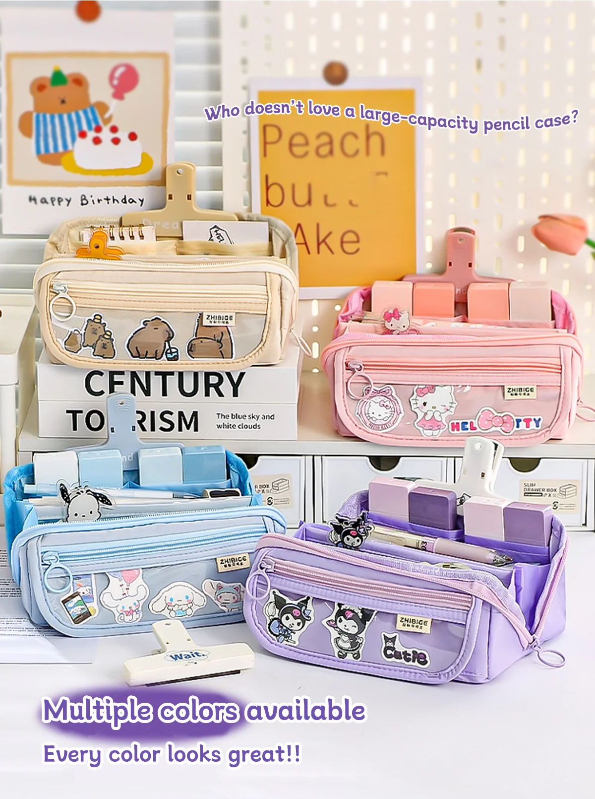 Kawaii Girly Pencil Case Large Capacity Female Student Stationery Bag High Value Pencil Bag Multifunctional Learning Supplies