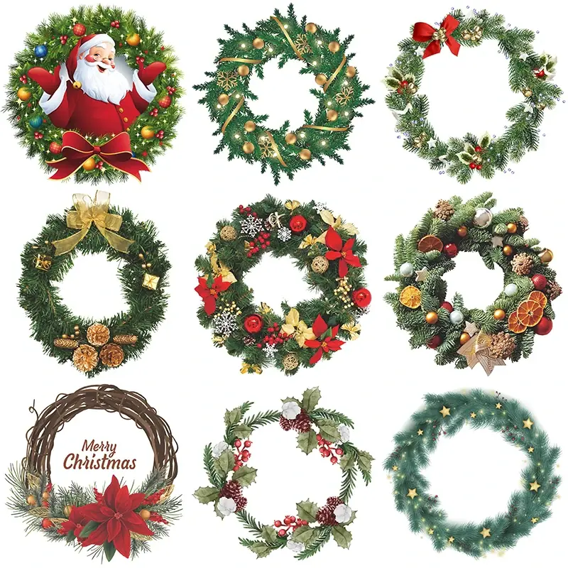 Christmas Wreath Wall Stickers Santa Window Glass Door Sticker Christmas Decorations for Home 2026 New Year Wall Decals