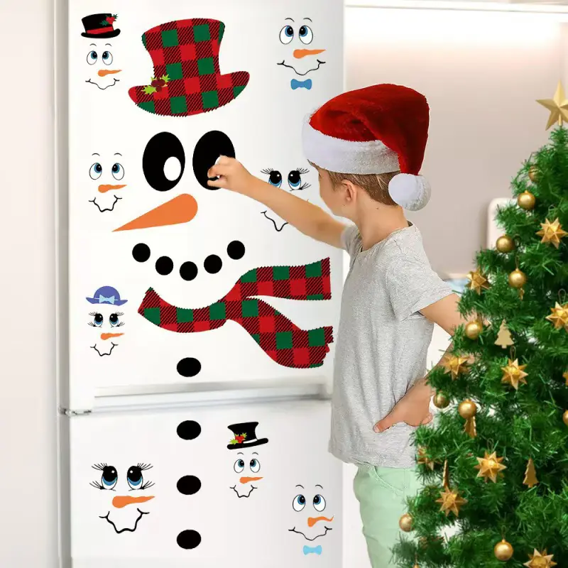 2026 Christmas PVC Wall Stickers Cute Cartoon Emojis Glass Refrigerators Home Furnishings Festival Decoration Stickers