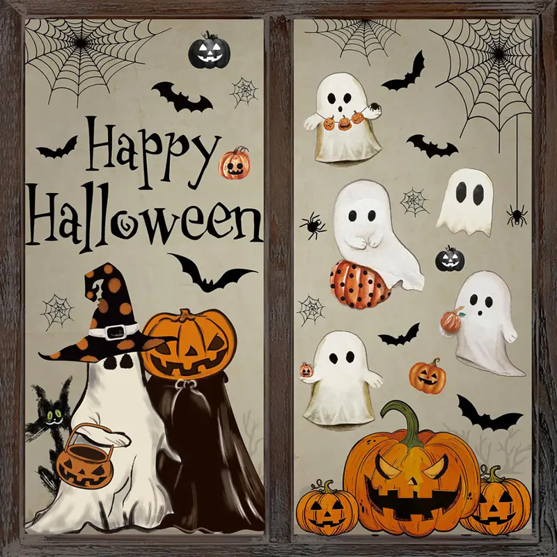 Halloween Window Sticker Halloween Theme Party Home Window Decoration Pumpkin Bat Window Stickers Trick or Treat Party Supplies