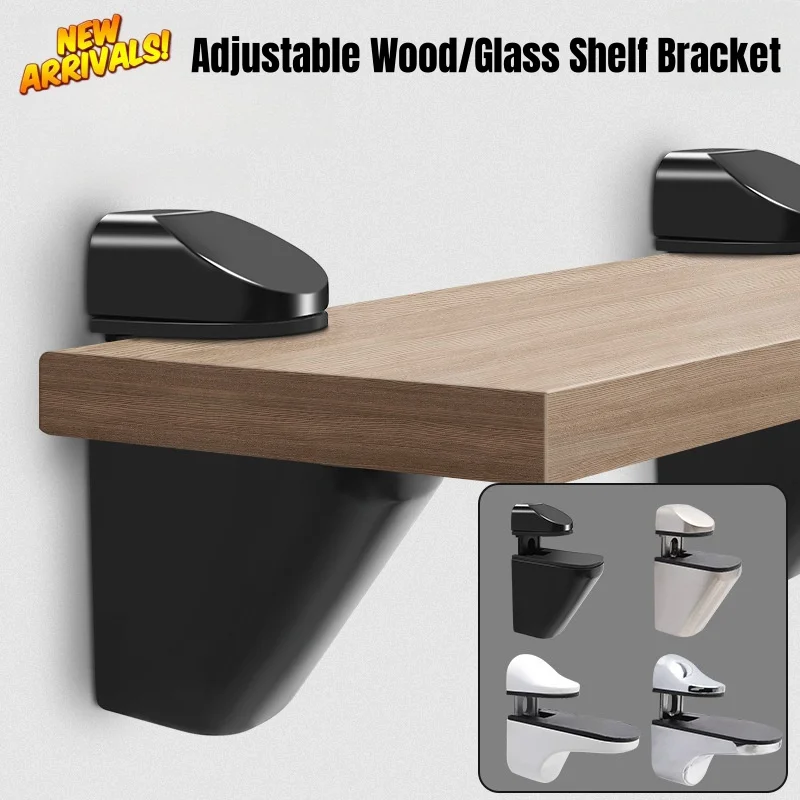 2pcs Adjustable Wood/Glass Shelf Bracket Wall Mount Zinc Alloy Shelf Holder Support Glass Layer Clamp Anti-Slip Partition Clamps