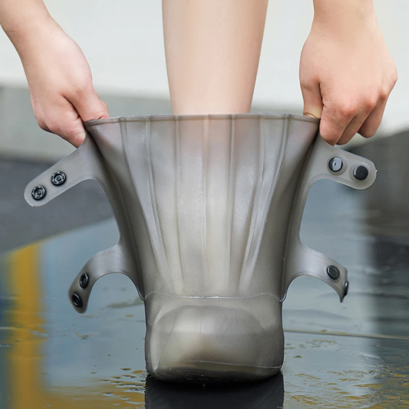 Middle Top Rain Shoe Covers Waterproof Protector Rain Boot Covers Reusable Non-slip PVC Overshoes With Buttons for Women Men - 图片 2