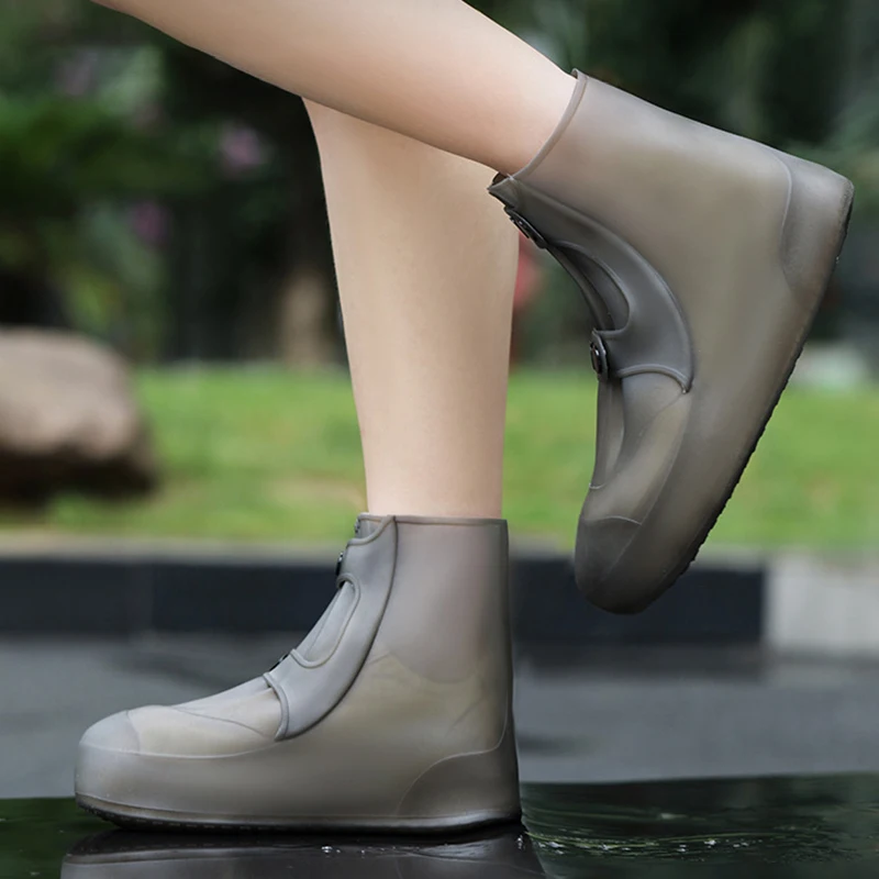 Middle Top Rain Shoe Covers Waterproof Protector Rain Boot Covers Reusable Non-slip PVC Overshoes With Buttons for Women Men - 图片 4