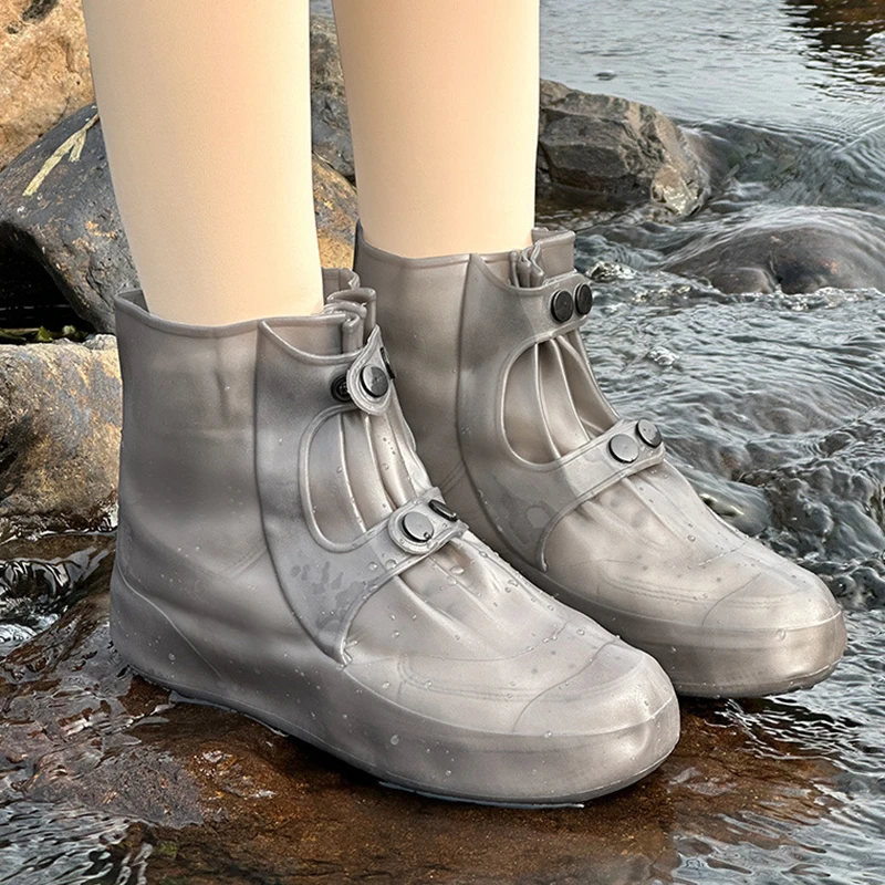 Middle Top Rain Shoe Covers Waterproof Protector Rain Boot Covers Reusable Non-slip PVC Overshoes With Buttons for Women Men