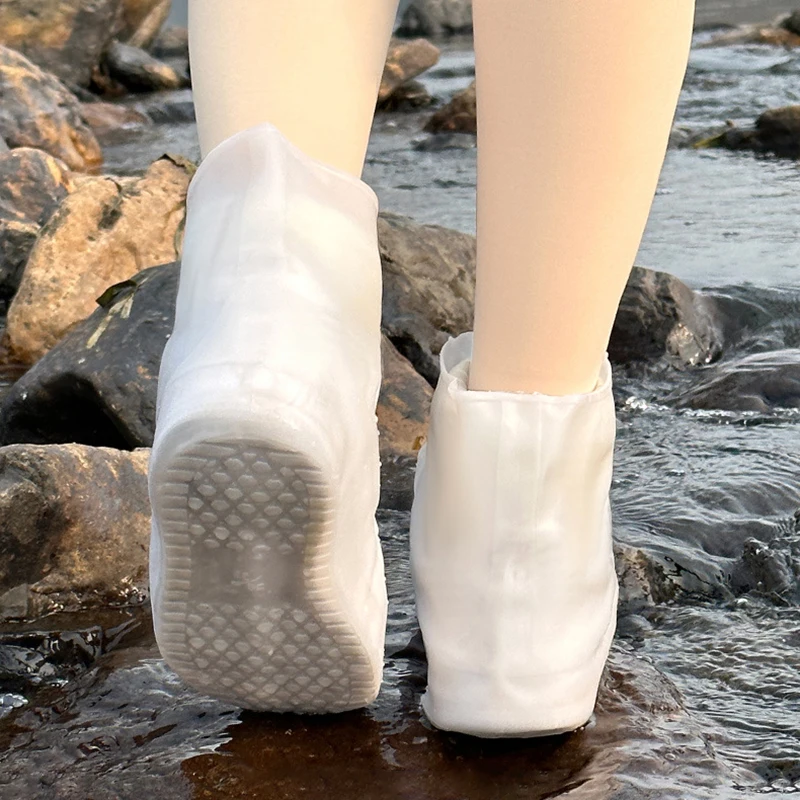 Middle Top Rain Shoe Covers Waterproof Protector Rain Boot Covers Reusable Non-slip PVC Overshoes With Buttons for Women Men - 图片 7