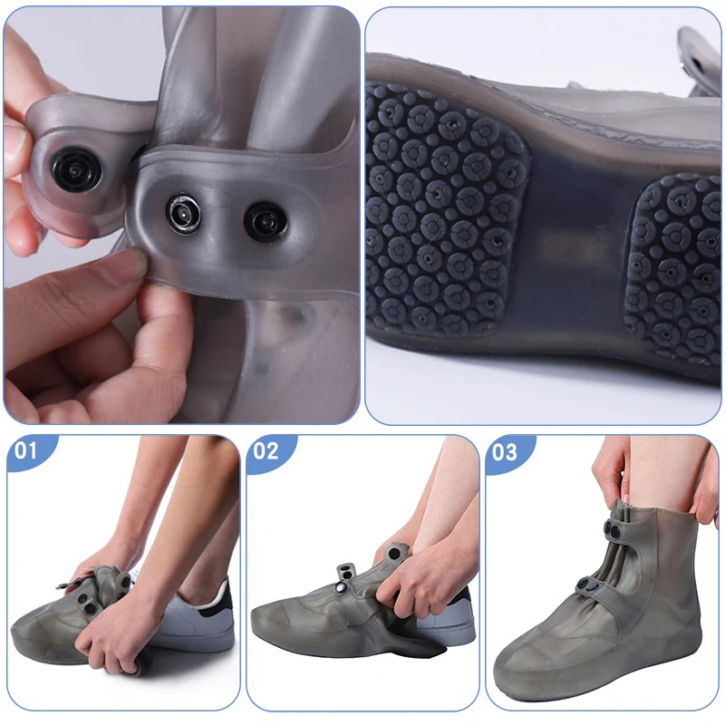 Middle Top Rain Shoe Covers Waterproof Protector Rain Boot Covers Reusable Non-slip PVC Overshoes With Buttons for Women Men - 图片 9