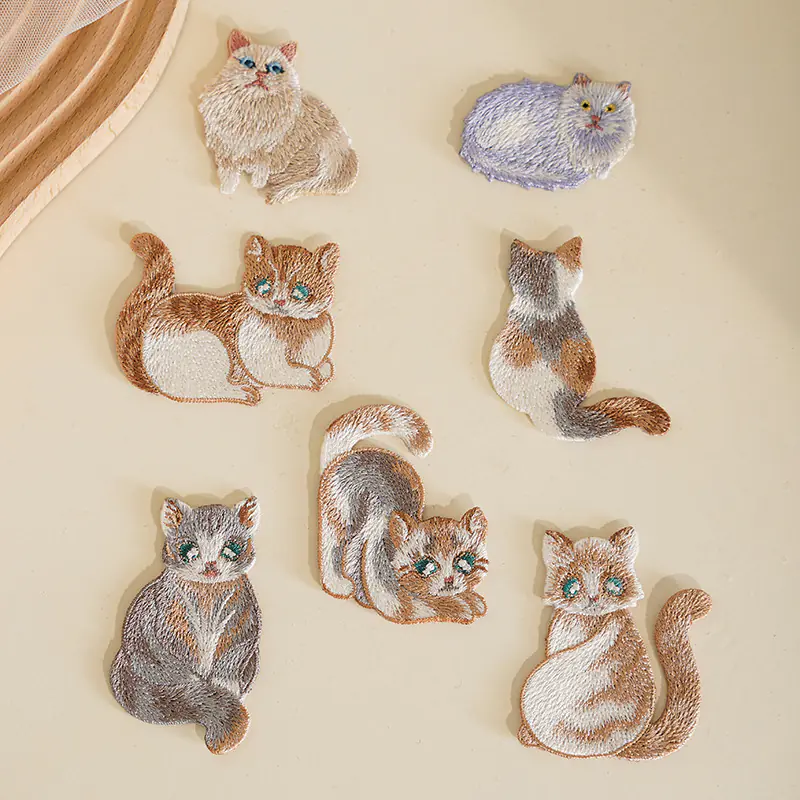 Clothing Stain Repair Patches - 3D Embroidered Cat Iron-On - Gray & Yellow Cartoon Design for DIY Denim Jacket Jeans Decoration