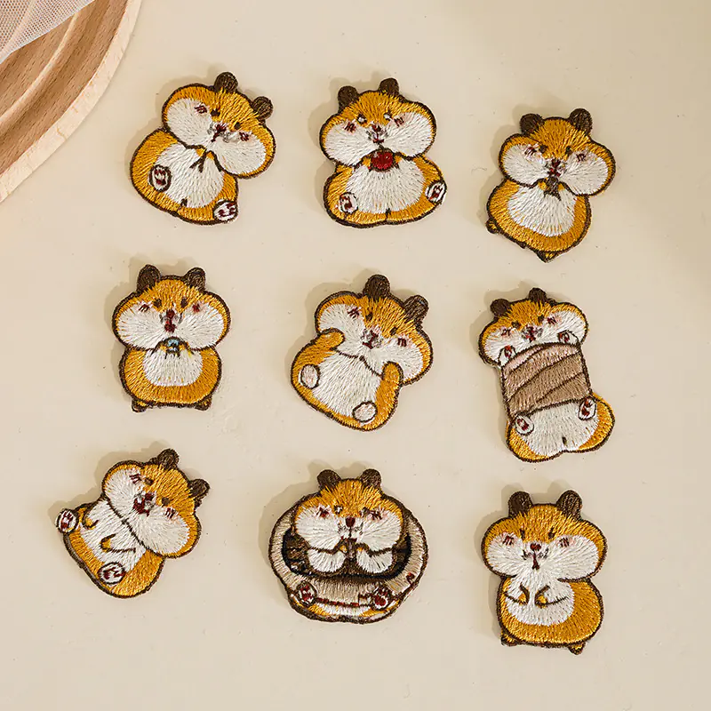 Golden Hamster Iron-On Patches - 3D Embroidered Cartoon Bear Patch for Clothing Stain Repair, DIY Jacket Denim Decoration