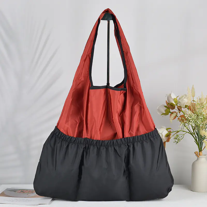 Color Block Eco-Friendly Shopping Bag | Polyester Large Capacity Tote | Waterproof Foldable Grocery Bag | Wear-Resistant Milk Tea Carrier | Collapsible Storage Pouch for Supermarket & Daily Use