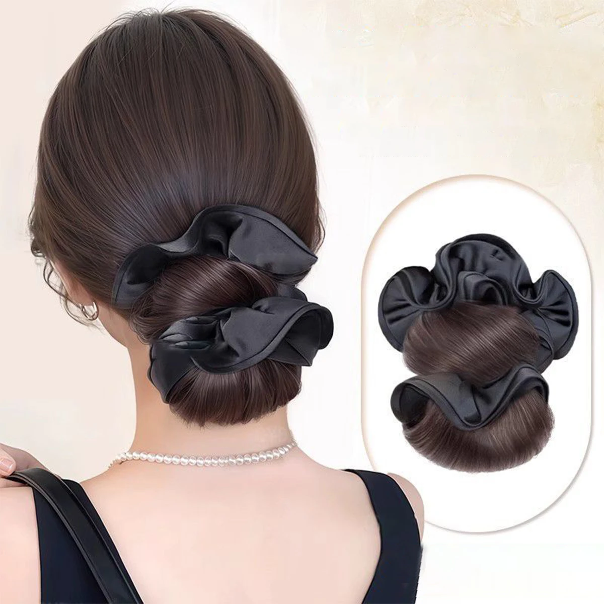Synthetic Black Large Intestine Hair Ring Bun Head Wig Fashionable and Elegant Ladies Flower Bud Head Wig Hair Accessories