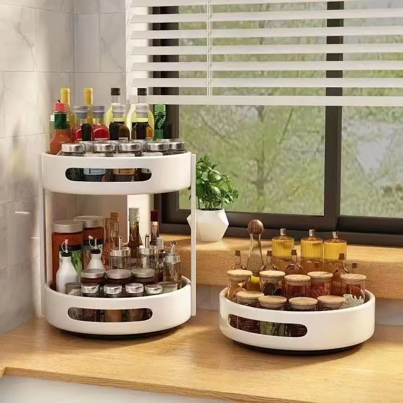 Spice Rack Organizer, 360° Rotating Kitchen Countertop Storage for Seasonings, No-Tool Assembly, Multifunctional Cabinet