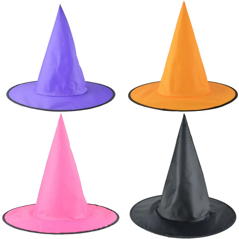Halloween Wizard Hat Party Children Adult Black Pointed Oxford Cloth Magician Hat Witch Hat Masquerade Ball Party Dressing
