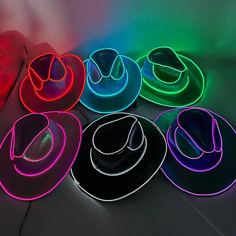 Glowing Decor Supplies Luminous Cowboy hat LED Pearlescent Cowboy Cap Fashion Neon Light Hat For Party