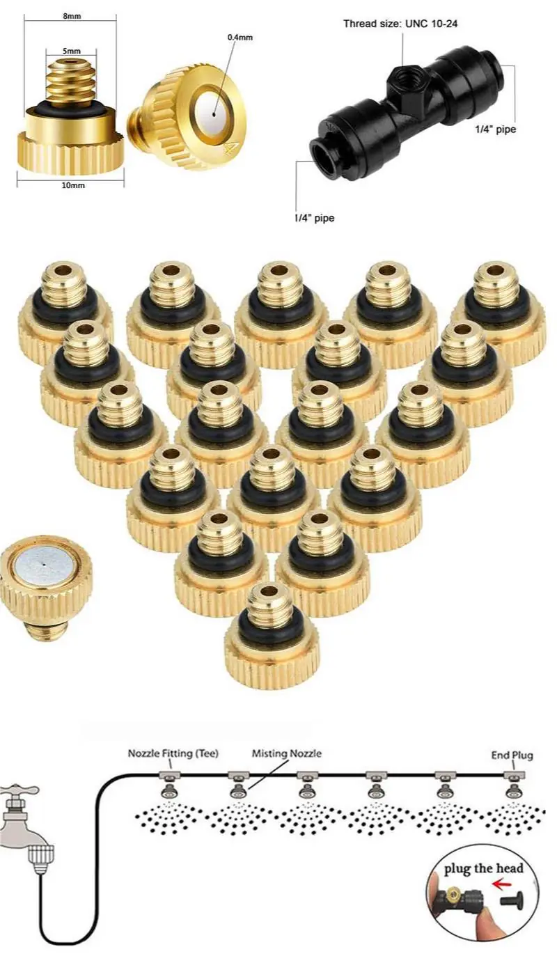 10PCS Atomizing Nozzle 3/16" Fog Spray Cooling Water System Accessories Garden Nebulizer Misting Sprayer 0.4mm - 图片 7