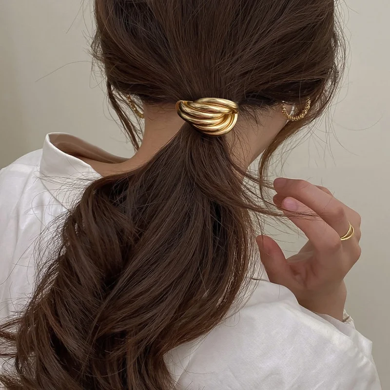 Korean Fashion Glossy Metal Curved Scrunchies Women Elastic Hair Bands Hair Clip Hairpin Hairband Hair Accessories - 图片 2